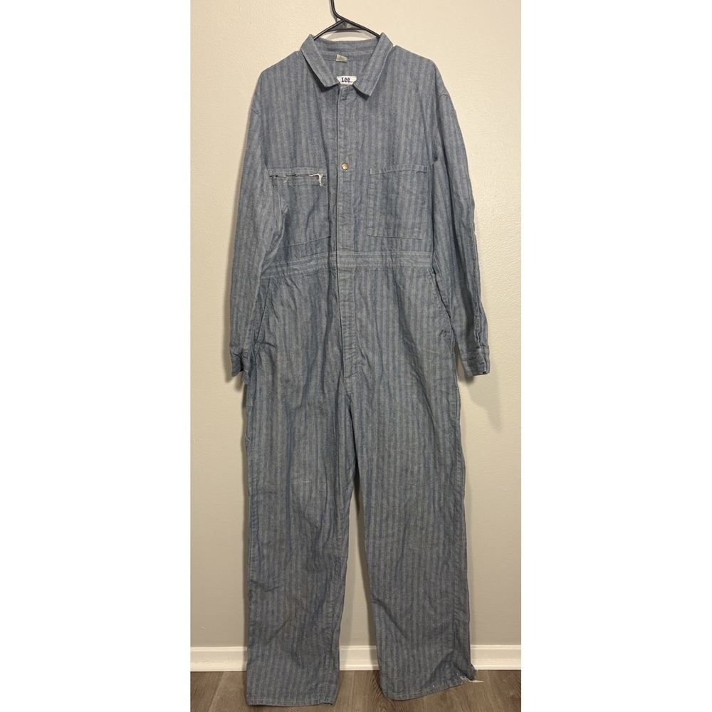 Vtg 60s Lee Union Alls Men Blue Denim Herringbone Coveralls Sanforized 5'8-5'11
